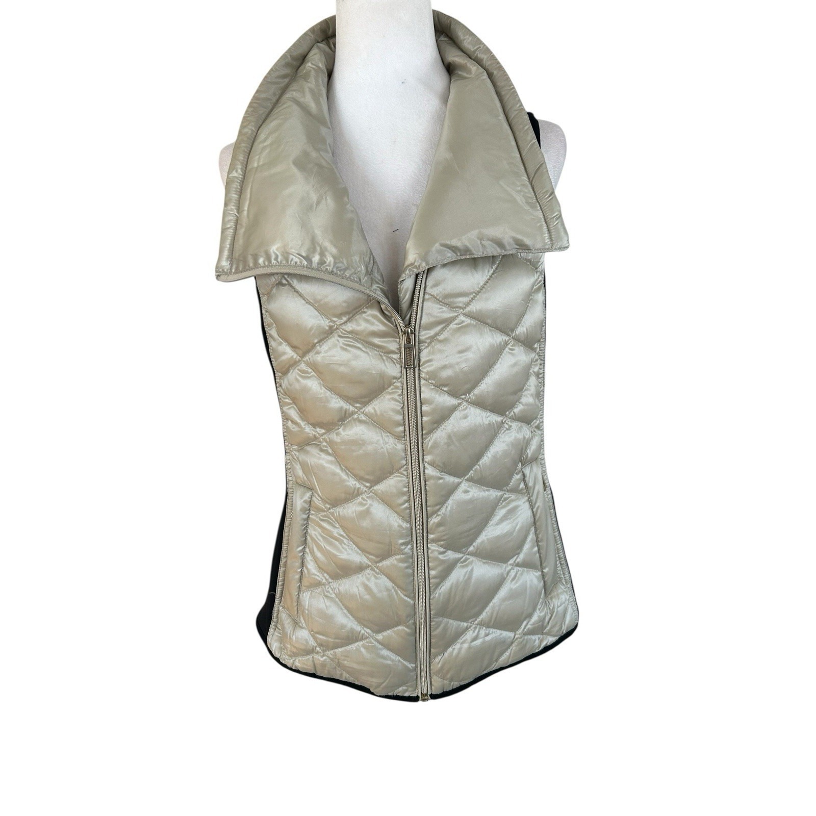 Calvin Klein Performance Gold And Black Zip Front Down Filled Puffer Vest Sz Med
